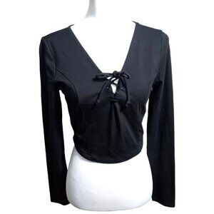 NWT Charlotte Rousse Black Sexy Womens Blouse Tie Front Strappy Back